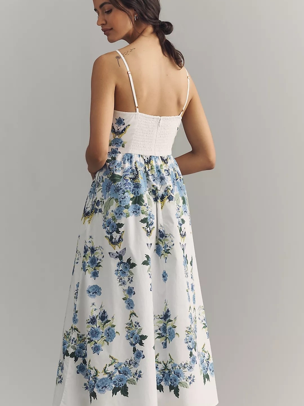 By Anthropologie Cotton Scalloped Midi Dress Floral Butterfly Preppy Size M - Picture 2 of 16